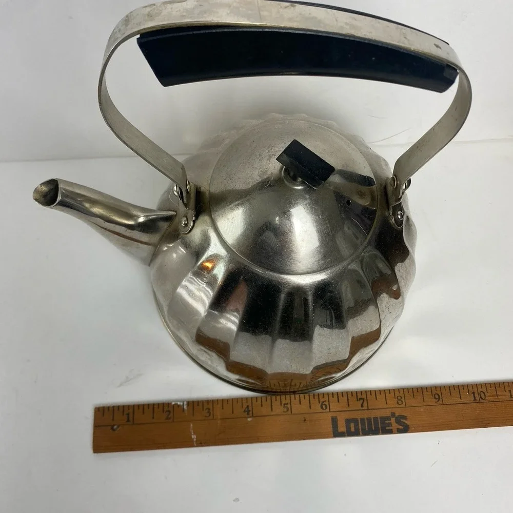 Vintage Soviet USSR Tea Kettle Nickel Plated Bronze Bakelite Handle See Descript